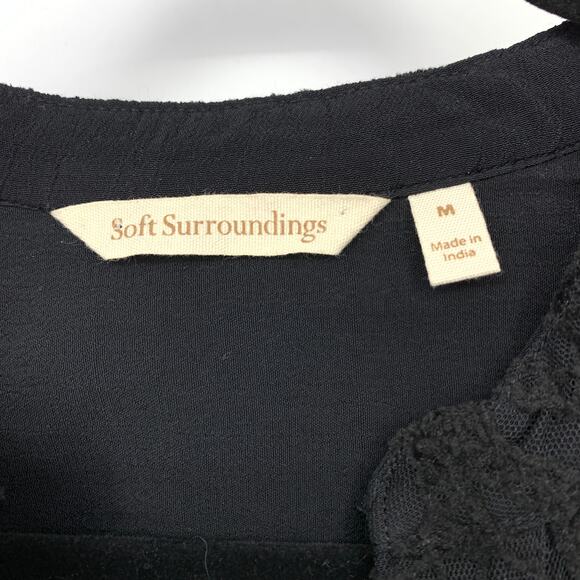 Soft Surroundings Button Front Lace Blouse Womens Sz M Sheer Long Sleeves Black - Picture 5 of 6